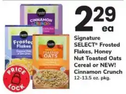 ACME Signature select frosted flakes, honey nut toasted oats cereal or new cinnamon crunch offer