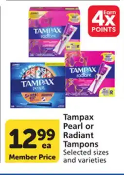 Vons Tampax Pearl or Radiant Tampons offer
