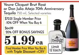 Pavilions Veuve Clicquot Brut Rosé or Don Julio Añejo 70th Anniversary Tequila offer