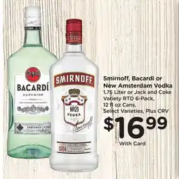 Ralphs Smirnoff, Bacardi or New Amsterdam Vodka offer
