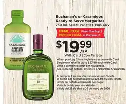 Ralphs Buchanan or Casamigos Ready to Serve Margaritas offer