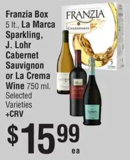 Smart & Final Franzia Box, La Marca Sparkling, J. Lohr Cabernet Sauvignon or La Crema Wine offer