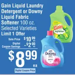 Smart & Final Gain Liquid Laundry Detergent or Downy Liquid Fabric Softener offer