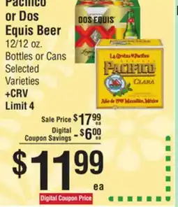 Smart & Final Pacifico or Dos Equis Beer offer
