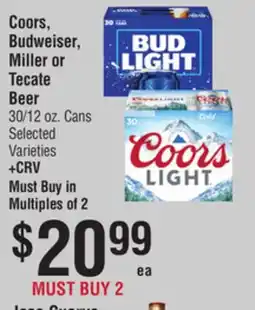 Smart & Final Coors, Budweiser, Miller or Tecate Beer offer