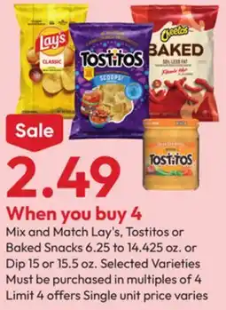 Stater Bros Lay's, Tostitos or Baked Snacks 6.25 to 14.425 oz. or Dip 15 or 15.5 oz offer