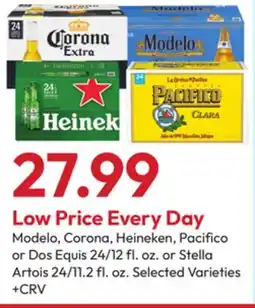 Stater Bros Modelo, Corona, Heineken, Pacifico or Dos Equis 24/12 fl. oz. or Stella Artois 24/11.2 fl. oz offer