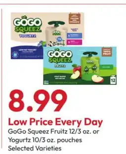 Stater Bros GoGo Squeez Fruitz 12/3 oz. or Yogurtz 10/3 oz. pouches offer