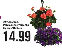 Mariano's 10 Geranium, Petunia or Novelty Mix Hanging Baskets offer