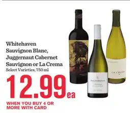 Mariano's Whitehaven Sauvignon Blanc, Juggernaut Cabernet Sauvignon or La Crema offer