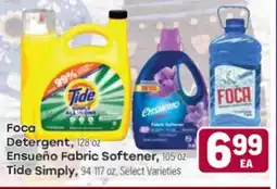 Tony’s Fresh Market Foca Detergent, 128 oz Ensueño Fabric Softener, 105 oz Tide Simply, 94-117 oz offer