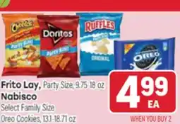 Tony’s Fresh Market Frito Lay, Party Size, 9.75-18 oz Nabisco Select Family Size Oreo Cookies, 13.1-18.71 oz offer