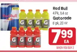 Tony’s Fresh Market Red Bull 4 Pk, 5.4 oz Gatorade 8 pk, 20 oz offer