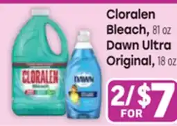 Tony’s Fresh Market Cloralen Bleach, 81 oz Dawn Ultra Original, 18 oz offer