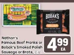 Tony’s Fresh Market Nathan's Famous Beef Franks or Bobak's Smoked Polish Sausage or Brats offer