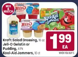 Tony’s Fresh Market Kraft Salad Dressing, 16 oz Jell-O Gelatin or Pudding, 4 Pk Kool-Aid Jammers, 10 ct offer