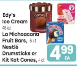 Tony’s Fresh Market Edy's Ice Cream 48 oz La Michoacana Fruit Bars, 6 ct Nestlé Drumsticks or Kit Kat Cones, 4 ct offer