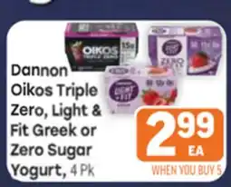 Tony’s Fresh Market Dannon Oikos Triple Zero, Light & Fit Greek or Zero Sugar Yogurt offer