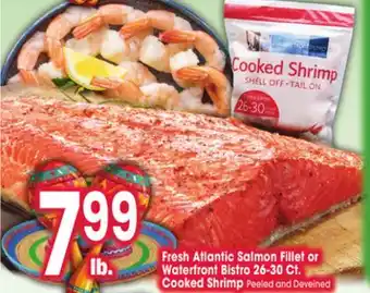 Jewel-Osco Fresh Atlantic Salmon Fillet or Waterfront Bistro 26-30 Ct. Cooked Shrimp offer
