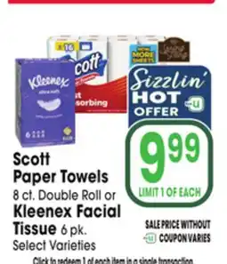 Jewel-Osco Scott Paper Towels 8 ct. Double Roll or Kleenex Facial Tissue 6 pk offer