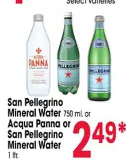 Jewel-Osco San Pellegrino Mineral Water 750 ml. or Acqua Panna or San Pellegrino Mineral Water 1 ltr offer