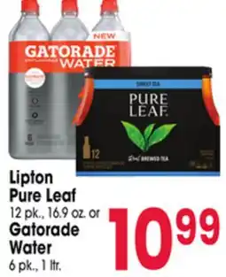 Jewel-Osco Lipton Pure Leaf 12 pk., 16.9 oz. or Gatorade Water 6 pk., 1 ltr offer