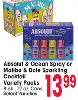 Jewel-Osco Absolut & Ocean Spray or Malibu & Dole Sparkling Cocktail Variety Packs offer