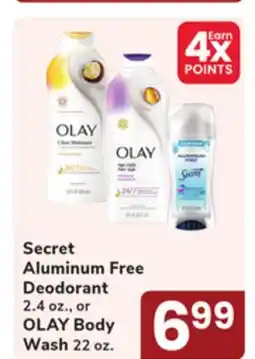 Jewel-Osco Secret Aluminum Free Deodorant 2.4 oz., or OLAY Body Wash 22 oz offer