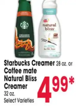 Jewel-Osco Starbucks Creamer 28 oz. or Coffee mate Natural Bliss Creamer 32 oz offer