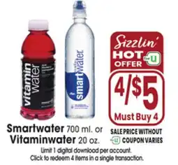 Jewel-Osco Smartwater 700 ml. or Vitaminwater 20 oz offer