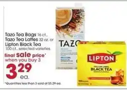 Giant Eagle Tazo Tea Bags / Tazo Tea Lattes / Lipton Black Tea offer