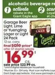 Giant Eagle Garage Beer Light, Lime or Yuengling Lager or Light offer