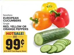 Food Lion Seedless European Cucumbers or Single Red, Yellow or Orange Peppers offer
