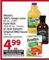 Albertsons Welch's 100% Grape Juice / Farm Rich / Jack Daniel's Original BBQ Sauce offer