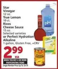 Albertsons Star Vinegar, True Lemon, Ricos Cheese Sauce, Perfect Hydration Alkaline offer