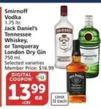Albertsons Smirnoff Vodka, Jack Daniel's Tennessee Whiskey, Tanqueray London Dry Gin offer