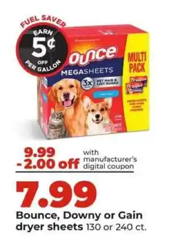 Hy-Vee Bounce, Downy or Gain dryer sheets offer