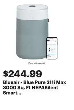Best Buy Blueair - Blue Pure 211i Max 3000 Sq. Ft HEPASilent Smart Extra-Large Room Air Purifier - White/Gray offer
