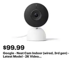 Best Buy Google - Nest Cam Indoor (wired, 3rd gen) - Latest Model - 2K Video and Gemini - Snow offer