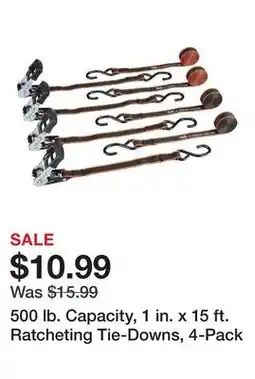 Harbor Freight Tools 500 lb. Capacity, 1 in. x 15 ft. Ratcheting Tie-Downs, 4-Pack offer