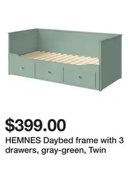 Ikea HEMNES Daybed frame with 3 drawers, gray-green, Twin offer