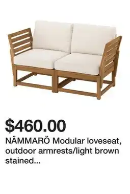 Ikea NÄMMARÖ Modular loveseat, outdoor armrests/light brown stained Frösön/Duvholmen beige offer