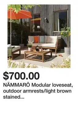 Ikea NÄMMARÖ Modular loveseat, outdoor armrests/light brown stained Frösön/Duvholmen beige offer