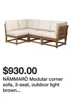 Ikea NÄMMARÖ Modular corner sofa, 3-seat, outdoor light brown stained/Frösön/Duvholmen beige, 82 5/8 offer