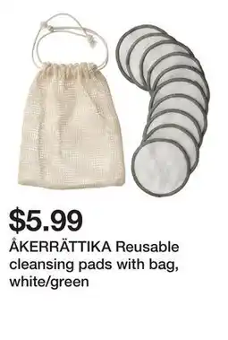 Ikea ÅKERRÄTTIKA Reusable cleansing pads with bag, white/green offer