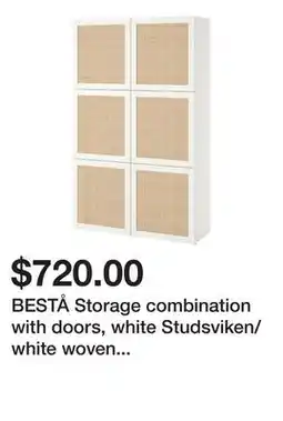 Ikea BESTÅ Storage combination with doors, white Studsviken/white woven poplar offer