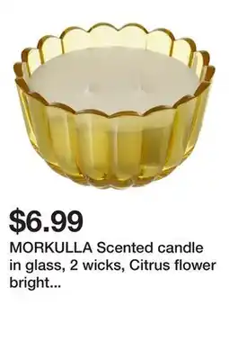 Ikea MORKULLA Scented candle in glass, 2 wicks, Citrus flower bright yellow-green offer