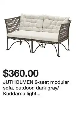 Ikea JUTHOLMEN 2-seat modular sofa, outdoor, dark gray/Kuddarna light grey-beige offer