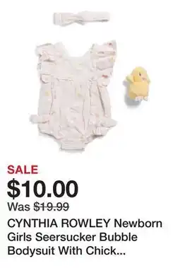 Marshalls CYNTHIA ROWLEY Newborn Girls Seersucker Bubble Bodysuit With Chick Lovey Plush Toy offer