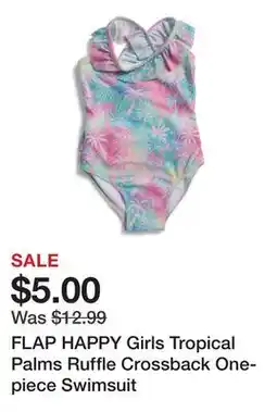 Marshalls FLAP HAPPY Girls Tropical Palms Ruffle Crossback One-piece Swimsuit offer